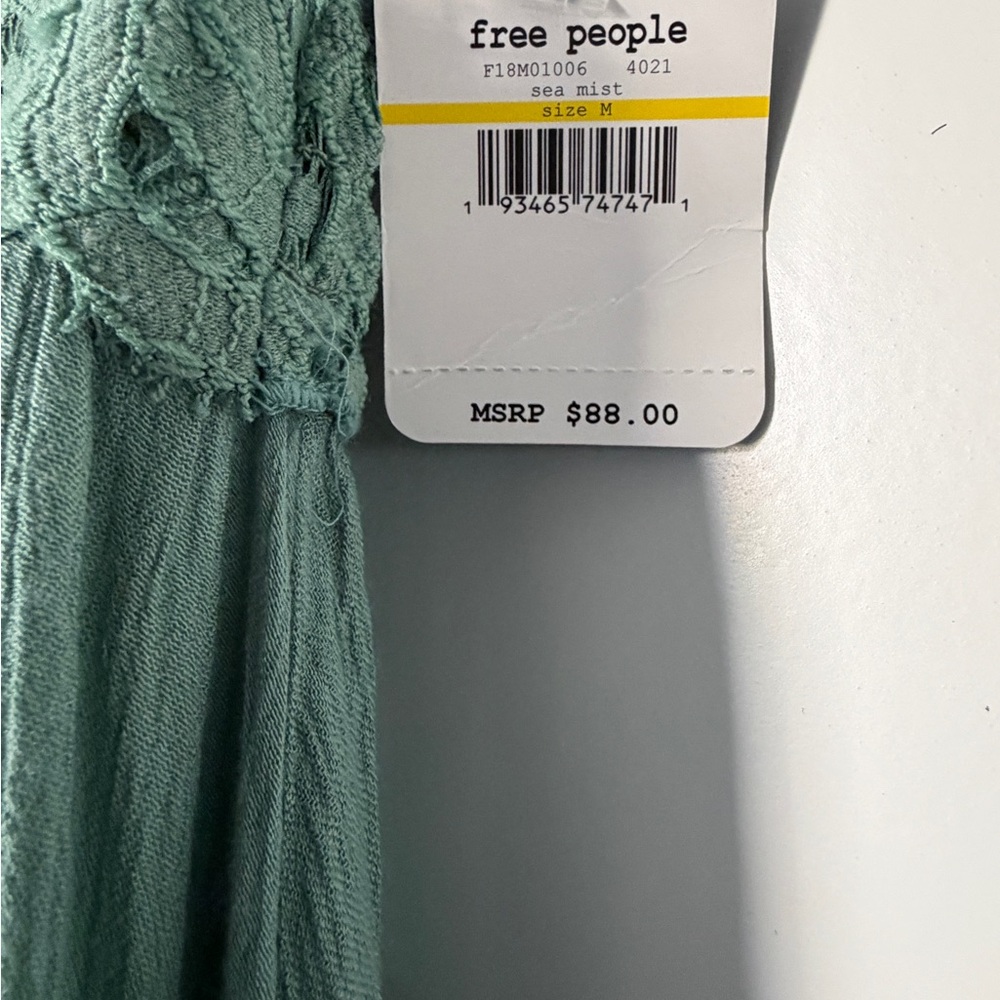 Free People Short Crochet Bodice Spaghetti Strap Dress in Sage Green - Picture 4 of 10